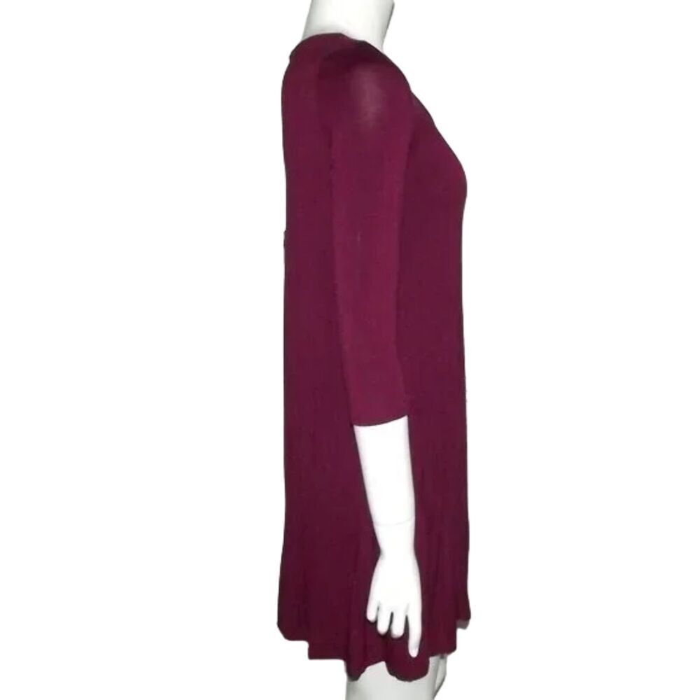 Lulus Jersey Swing Dress, S, Wine Red, 3/4 sleeve, Mini Length, Pockets - Picture 7 of 12